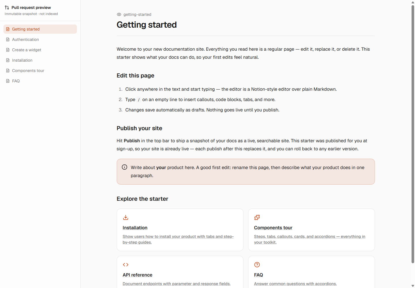 Immutable pull-request documentation preview