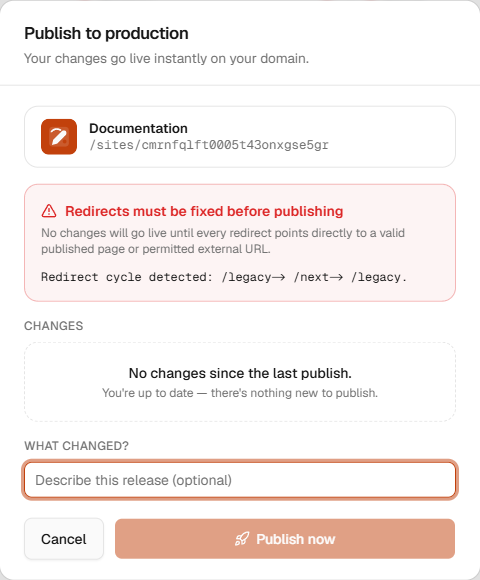 The publish dialog blocking a redirect cycle