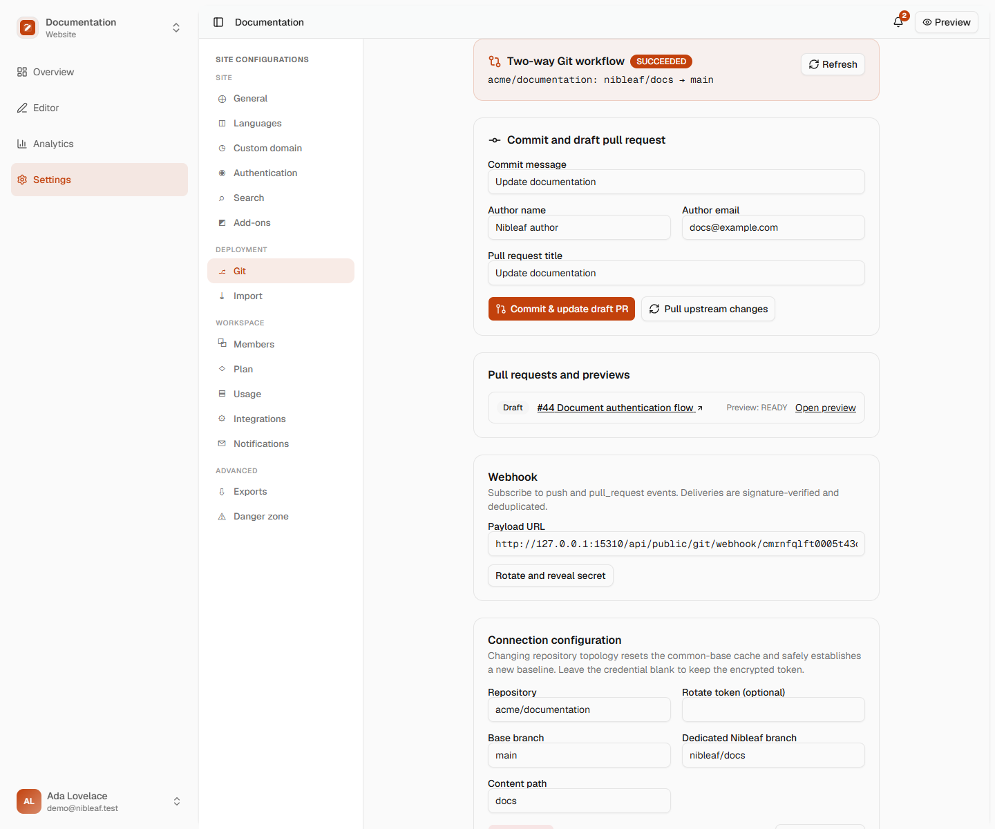 Successful sync, draft pull request, and ready preview